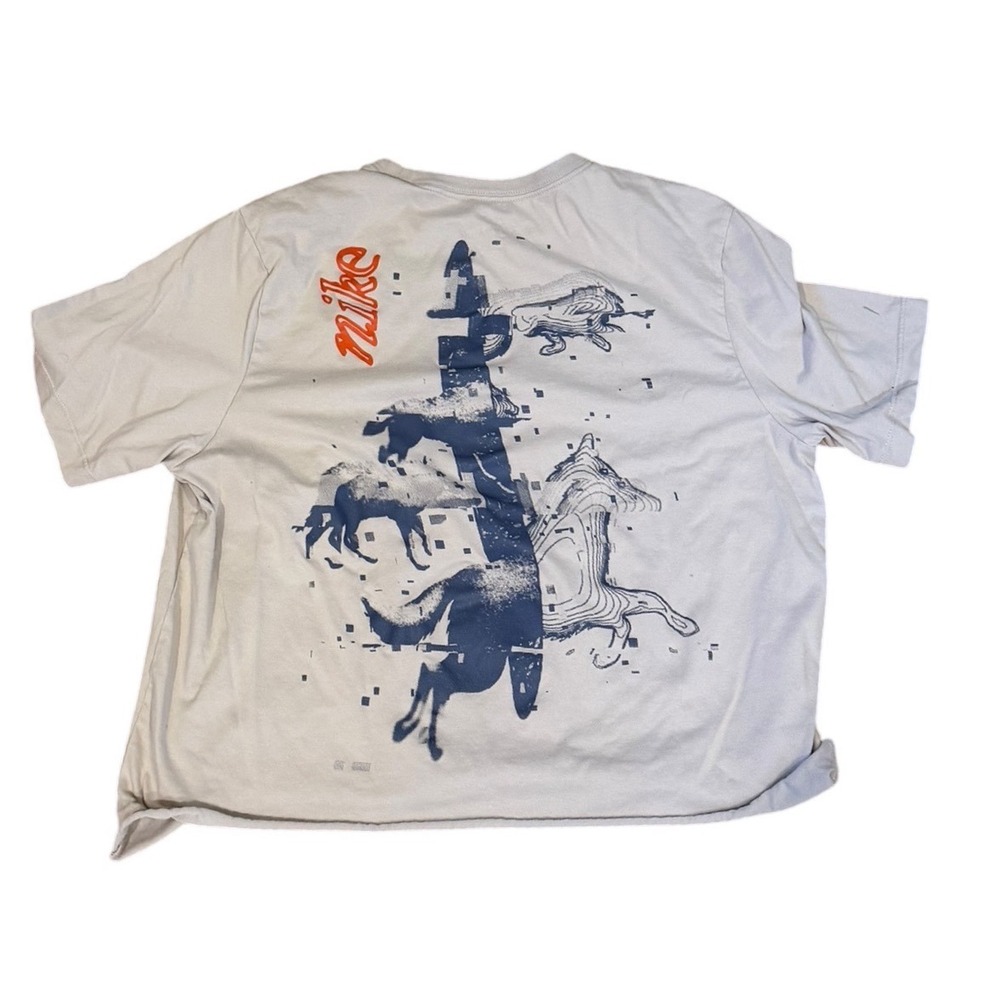 Nike Womens Dri-FIT Graphic T-Shirt Gray Wolf Glitch Art Short Sleeve Large